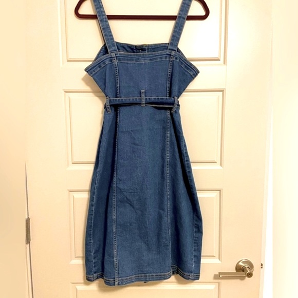 Divided by H&M Blue Denim Button-Up Dungaree Midi Dress w/ Waist Tie - 6 - Picture 8 of 8